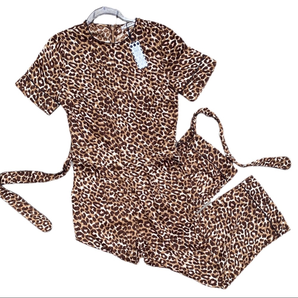 PIECES Cropped Wide Leg Short Sleeve Tie Up Jumper